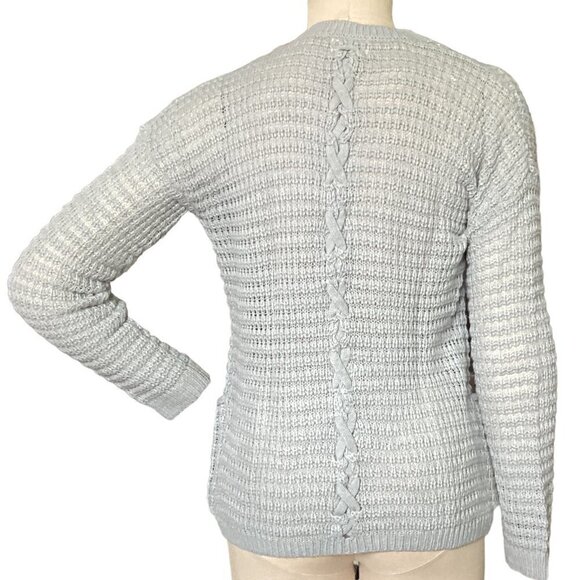 PINK ROSE S Gray Open Weave Pocket Cardigan Sweater Braid Accent 173H - Picture 5 of 8